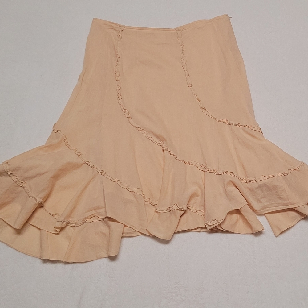 Charlotte Russe Vintage Cream Tiered Asymmetric Ruffle High Waisted Midi Skirt L - Picture 2 of 10